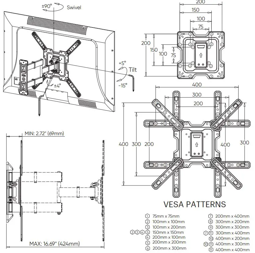 onn 100027964 Full Motion TV Wall Mount User Guide - Get to Know Your Full Motion Mount