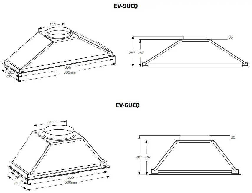 schweigen EV 6UCQS Rangehood - DIMENSIONS