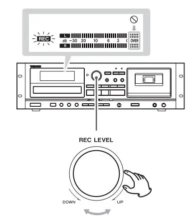 TASCAM CD Player Cassette Deck Owner’s Manual - Adjust the recording level