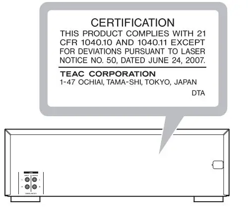 TASCAM CD Player Cassette Deck Owner’s Manual - Certification