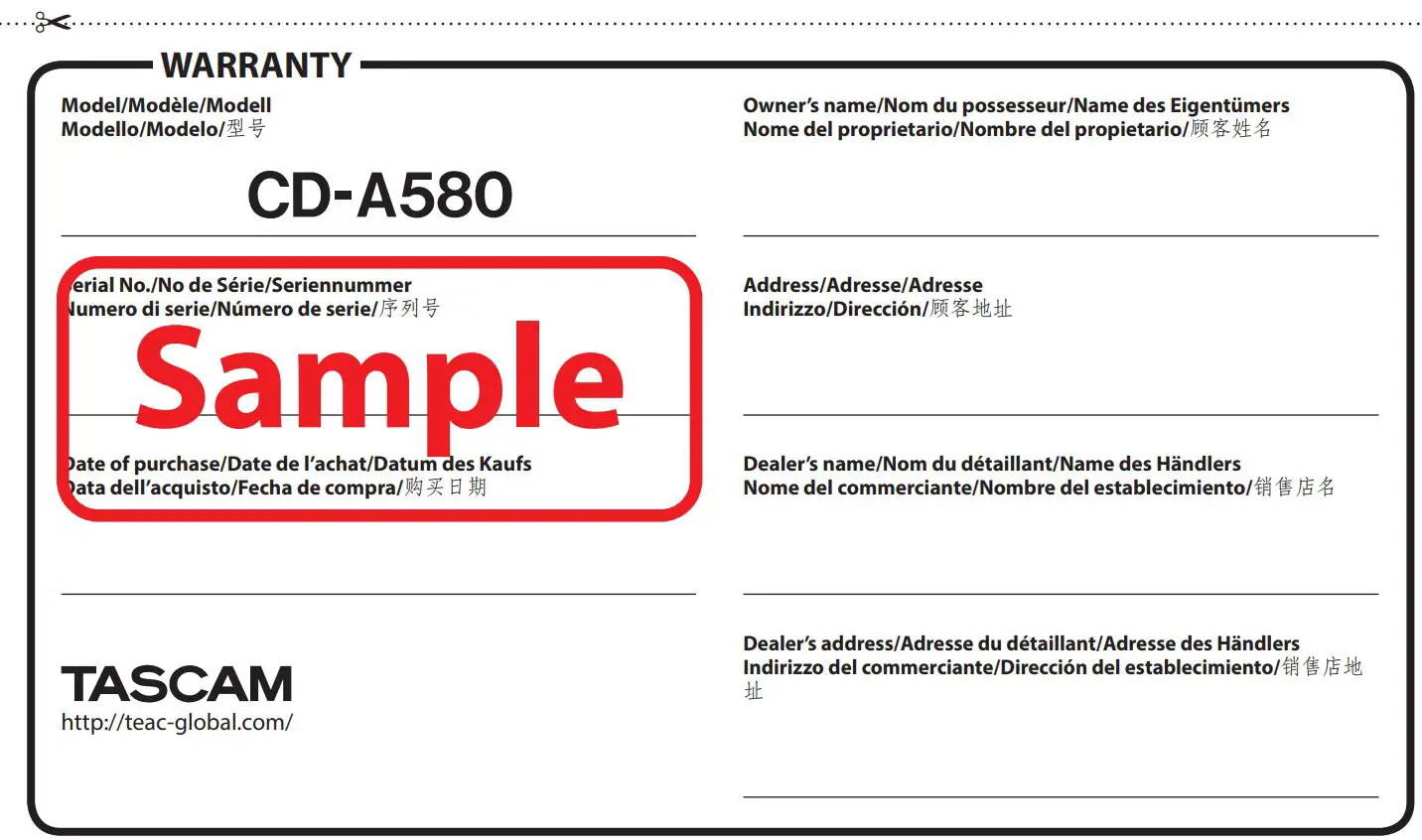 TASCAM CD Player Cassette Deck Owner’s Manual - WARRANTY