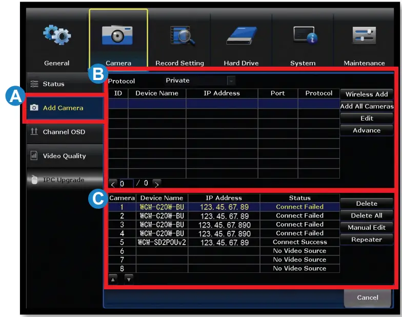 NIGHT OWL WNIP2 Series Stand Alone or Add On Camera - Camera Menu