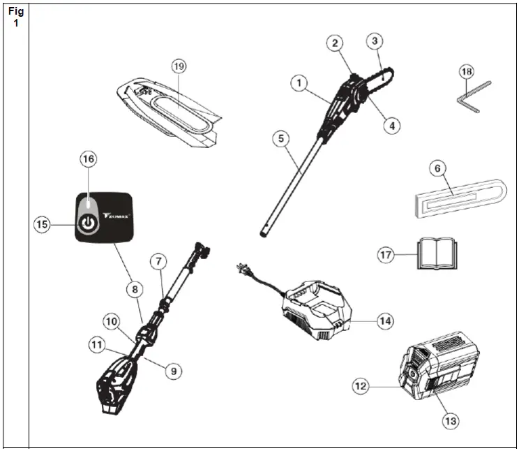 TEXAS-PCZ-5800-Battery-Pole-Pruner-58-Volt-Chain-Saw-fig1
