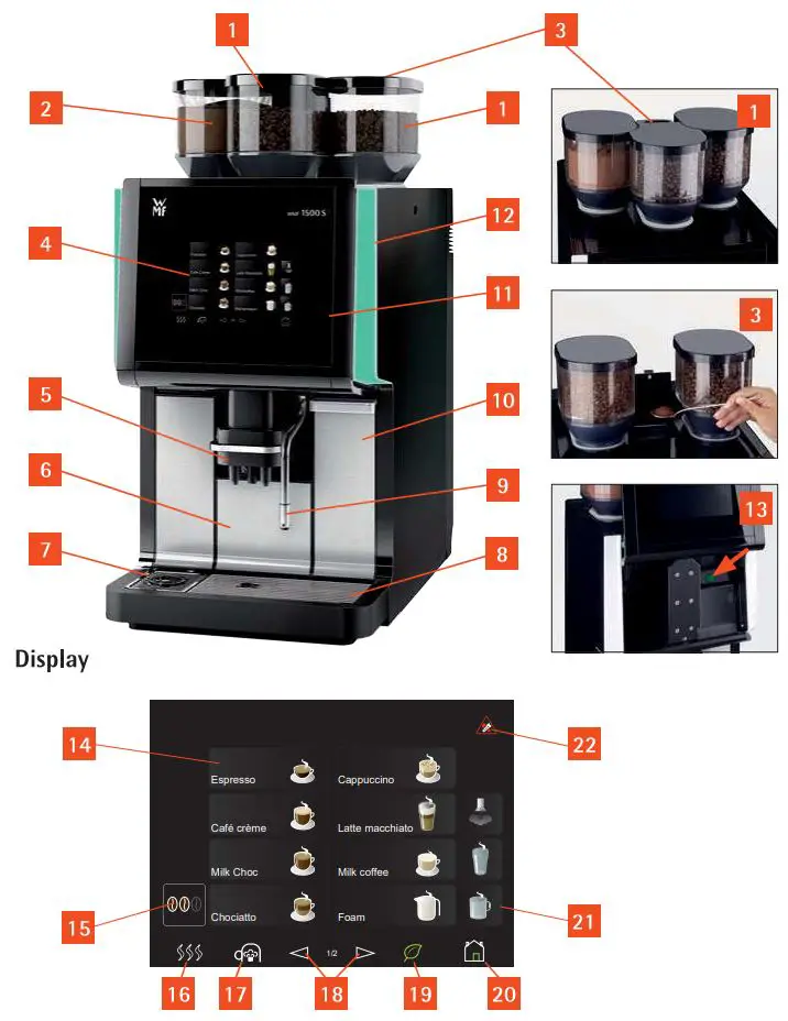 MY COFFEE SHOP WMF 1500S Coffee Machine Instruction Manual - Parts of the coffee machine
