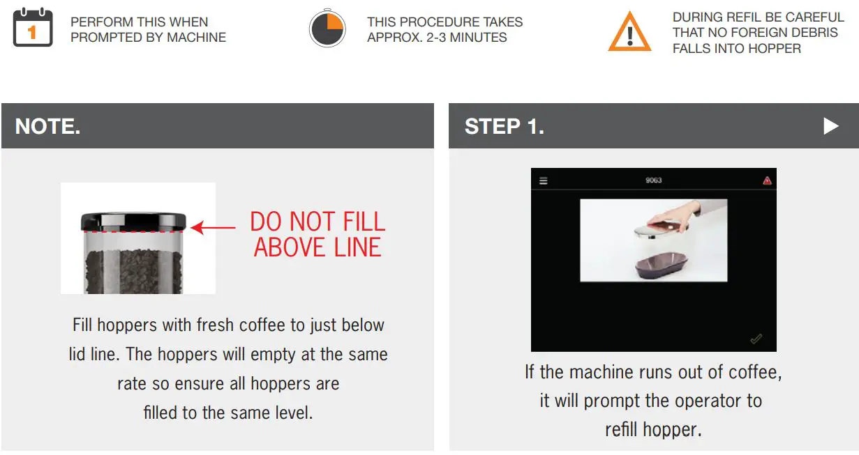MY COFFEE SHOP WMF 1500S Coffee Machine Instruction Manual - REFILL COFFEE HOPPERS