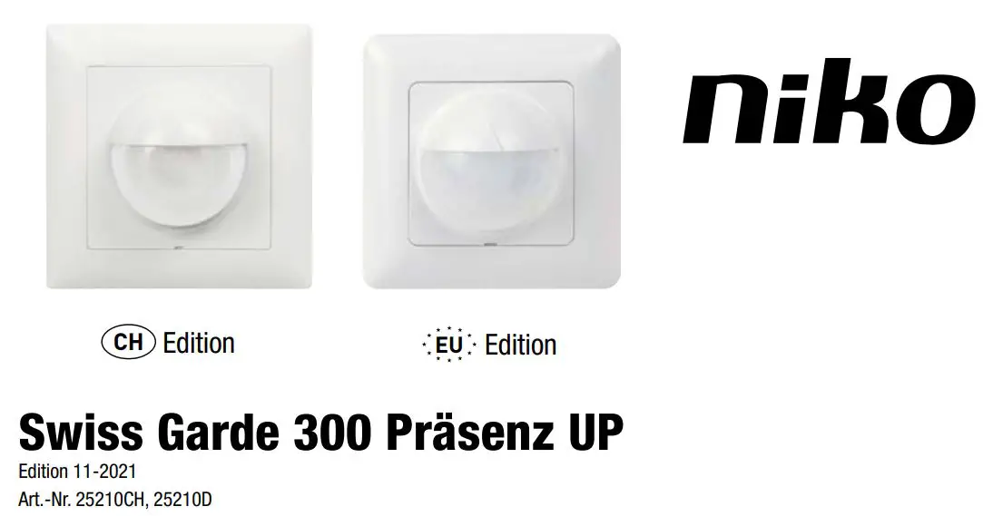 niko 03505100252306 Swiss Garde 300 Passive Infrared Sensor Instruction Manual