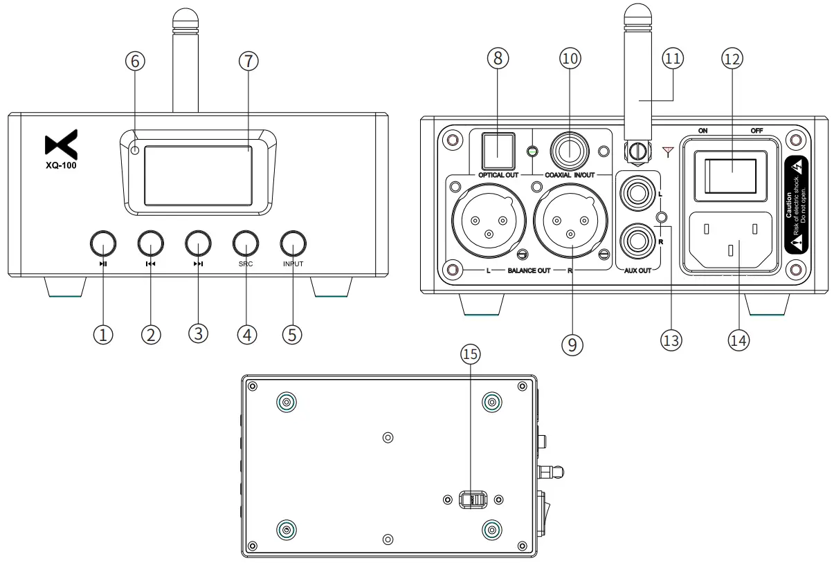 xDuoo XQ-100 HIFI DAC Wireless Bluetooth 5.0 LDAC Receiver - Parts and Controls