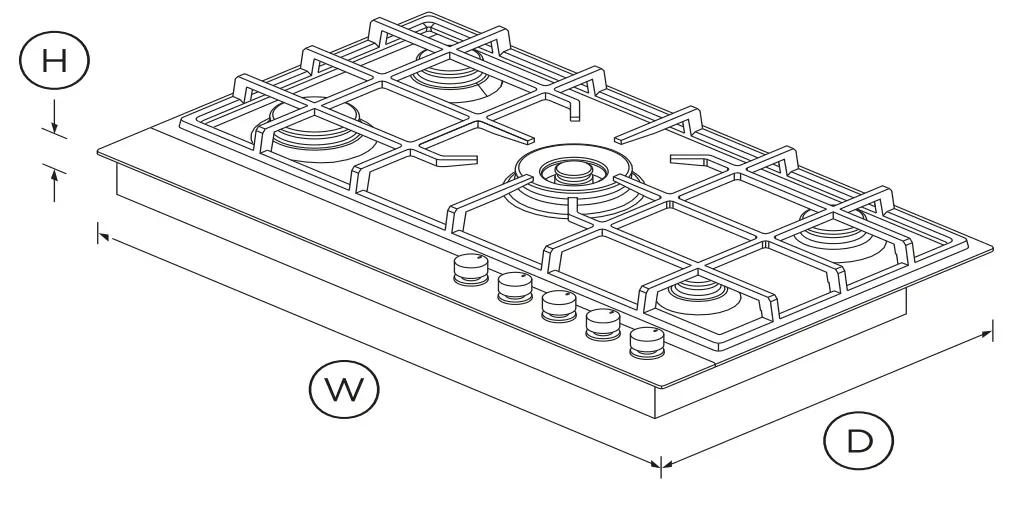 FISHER PAYKEL CG905DWLPFCX3 LPG Gas on Steel Cooktop - DIMENSIONS