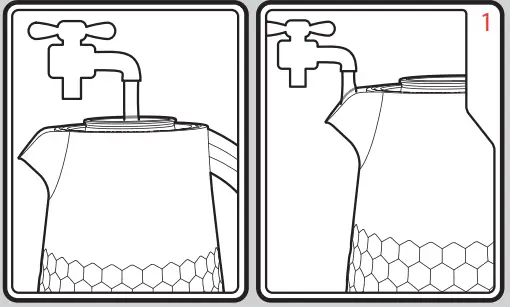Fill the kettle with water, through the Easy Fill System (1) without removing the Lid (2), or alternatively fill through the Spout (5).