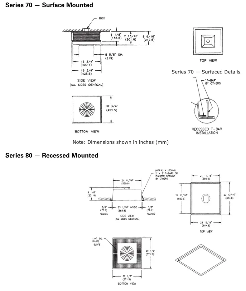 Trane Electric Unit Heaters - Dimensional Data Model UHCA Series 70 and 80