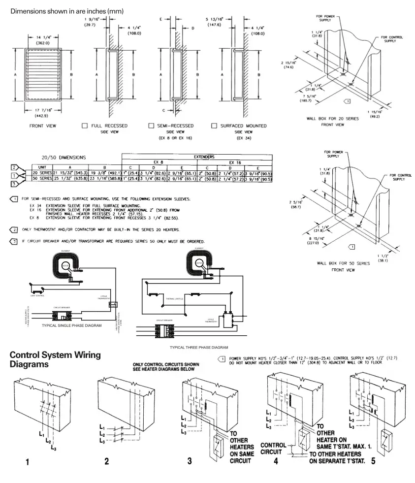 Trane Electric Unit Heaters - Dimensional Data Model UHWA Series 20 and 50