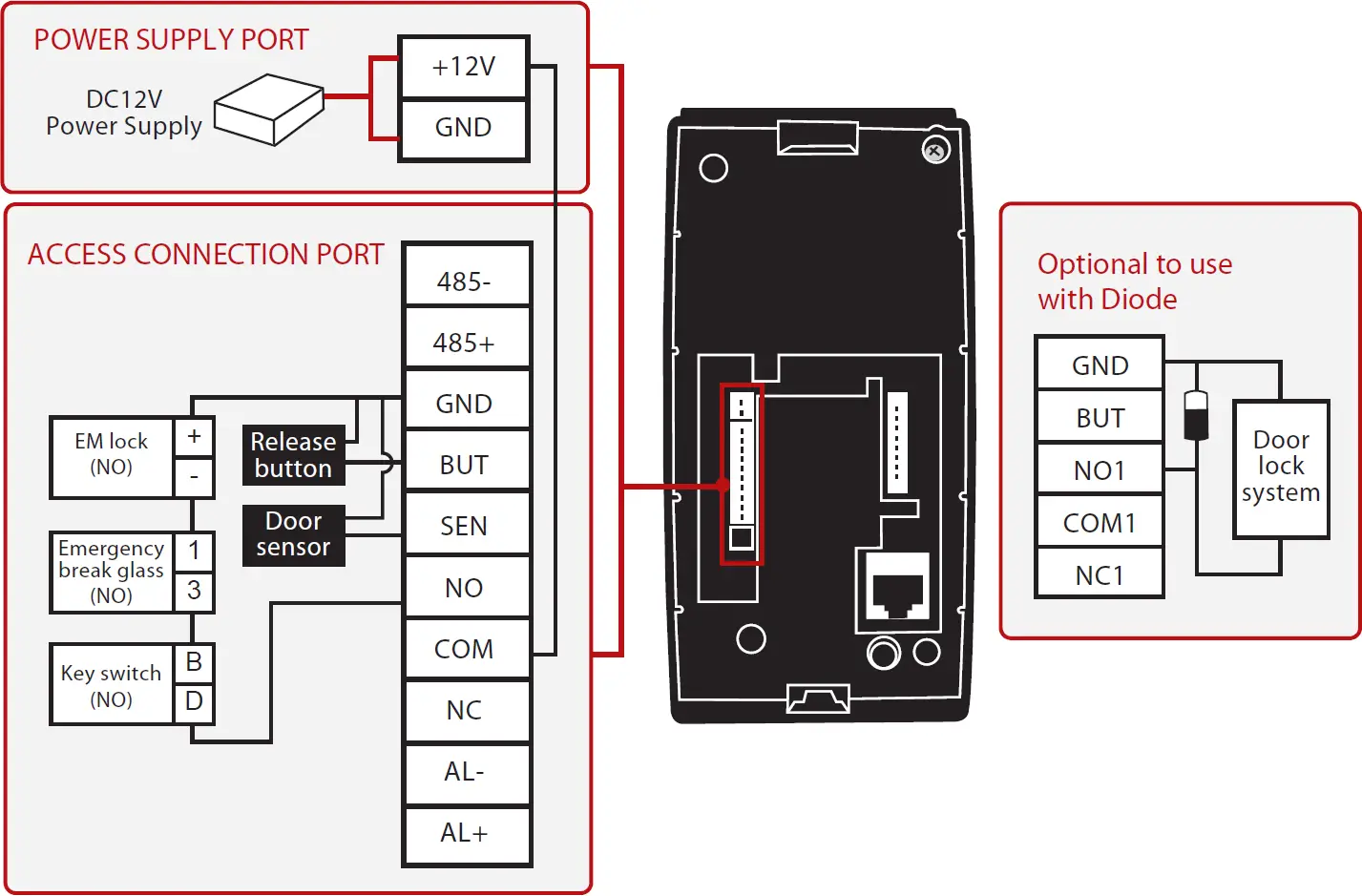 For NO (normally open) door lock system
