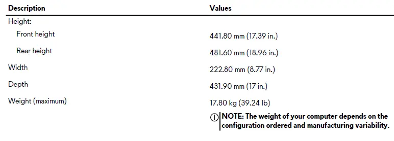 Dimensions and weight