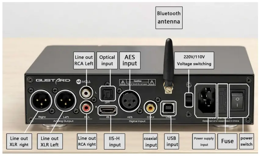 GUSTARD DAC X16 High performance Audio DAC - Rear panel