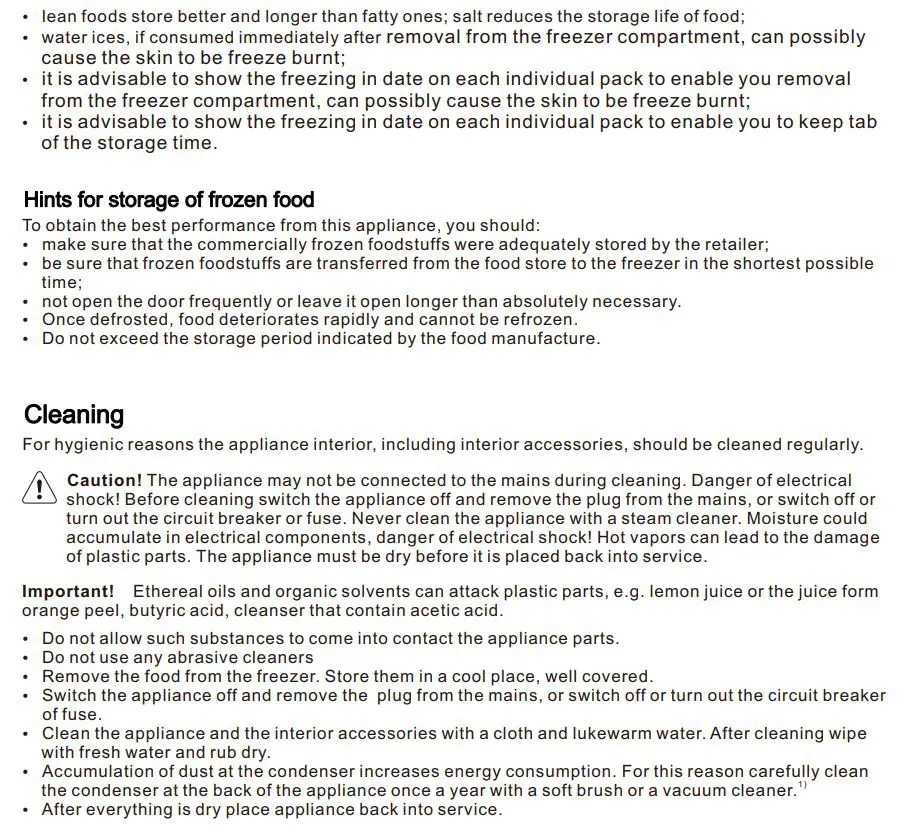 beko CF200WN Chest Freezer Instruction Manual - Cleaning