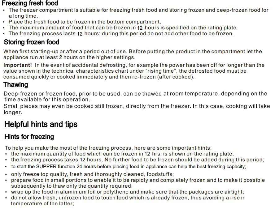 beko CF200WN Chest Freezer Instruction Manual - Freezing fresh food