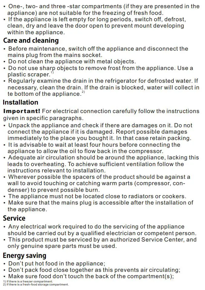 beko CF200WN Chest Freezer Instruction Manual - Safety information