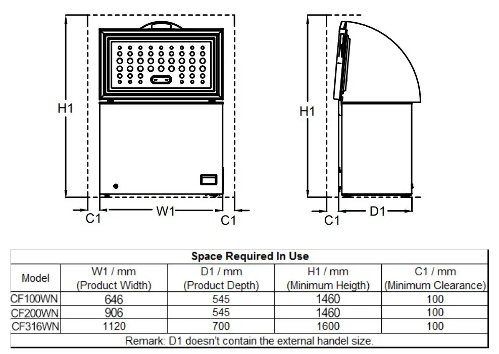 beko CF200WN Chest Freezer Instruction Manual - Space Requirement