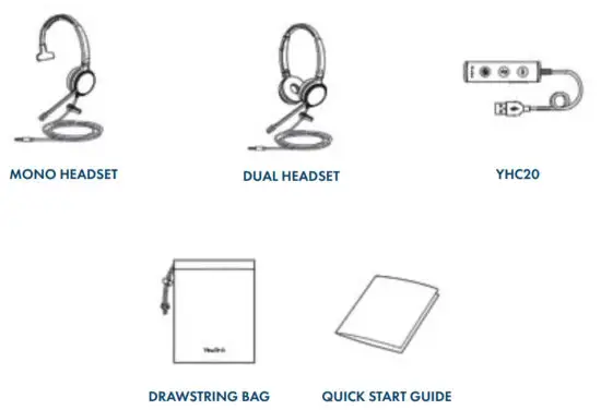 Yealink UH36 Mono Dual Wired Headset - package content