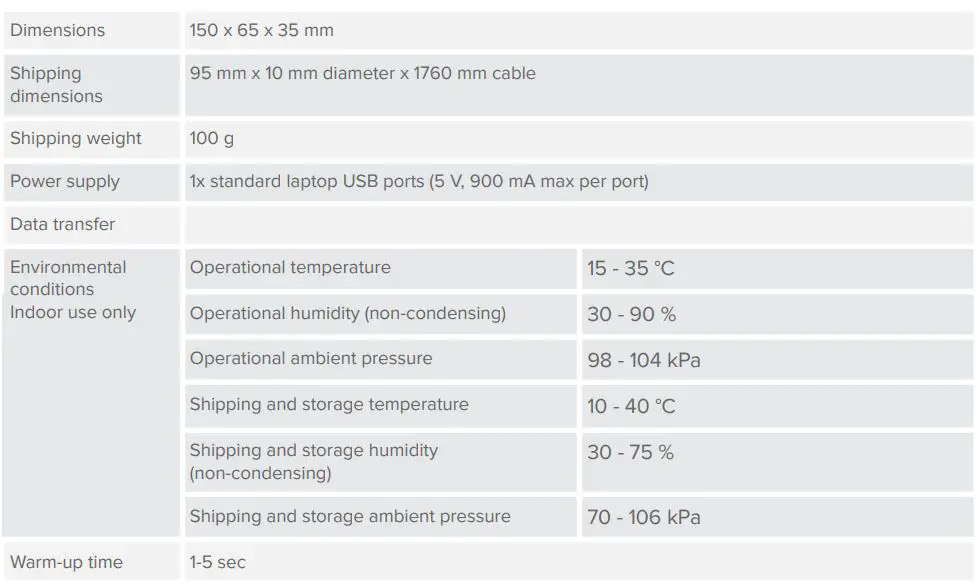 eMoyo TD0102 Kuduscope User Manual - Instrument Specifications