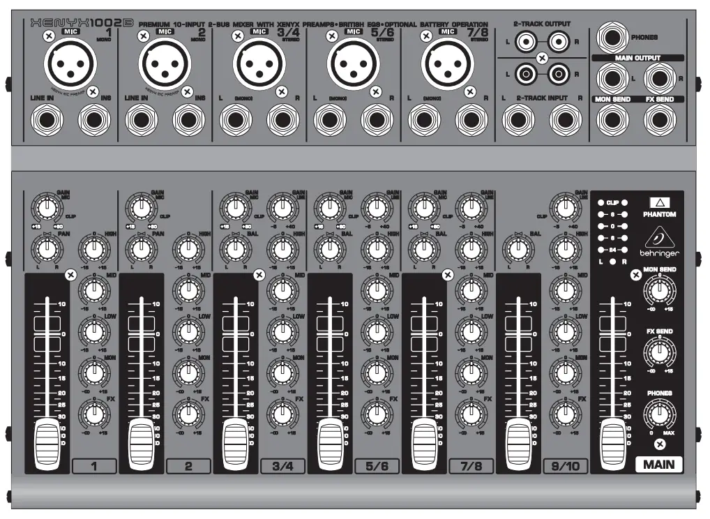 behringer XENYX 1002B Premium 10 Input 2 Bus Mixer with XENYX Preamps