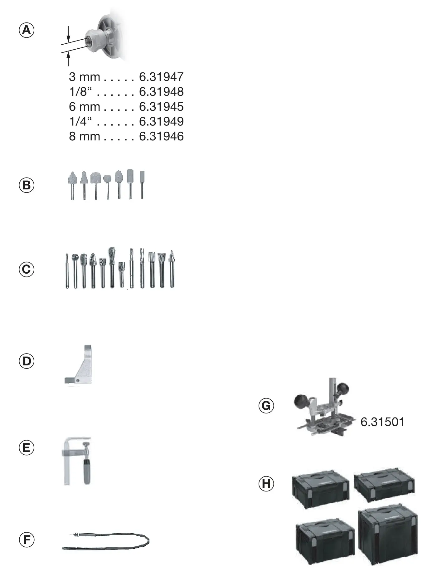 metabo 600737000 FME 737 Router and Grinder Motor - Figure A-H