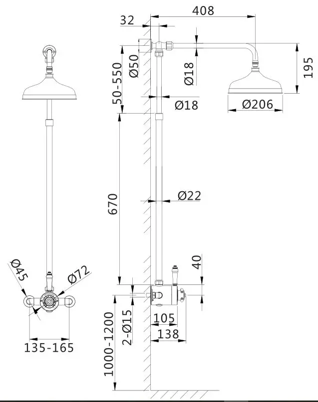 HARRISON Shower Thermostatic Mixer-Technical Drawings