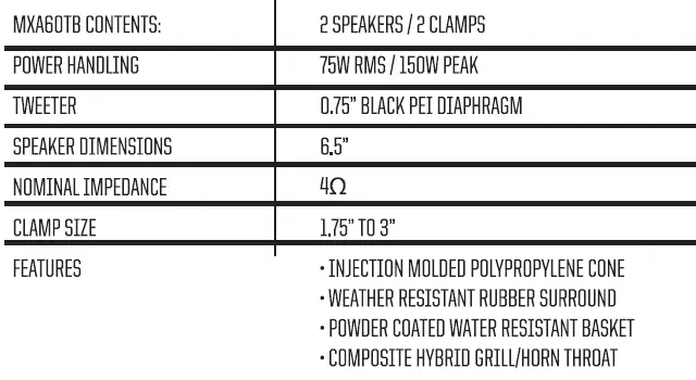 MEMPHIS MXA60TB 6.5-Inch 150W Marine Boat Wakeboard Tower Speakers fig1