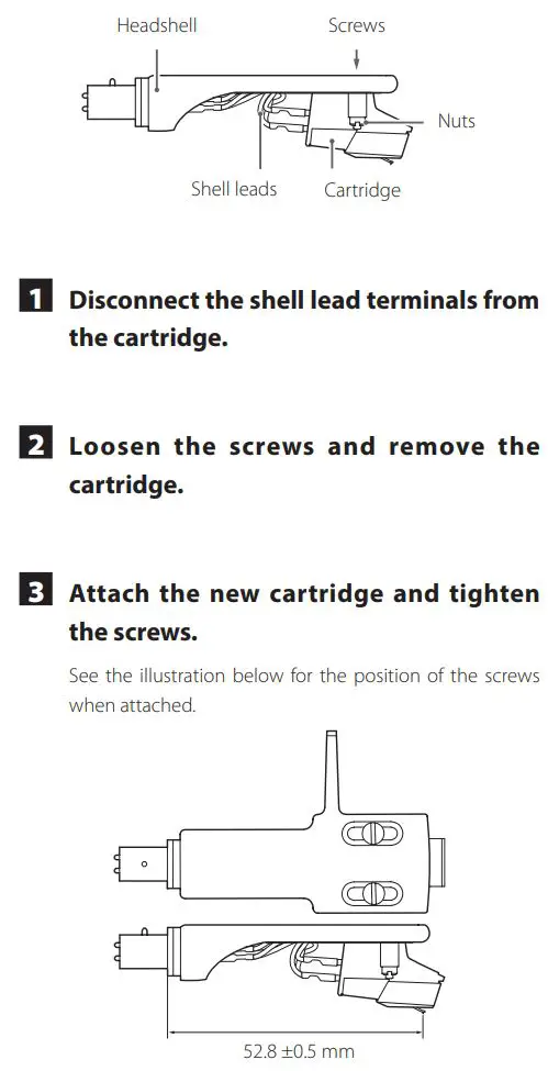 TEAC TN-400BT-SE Manual Belt Drive Turntable Owner's Manual - Changing the cartridge