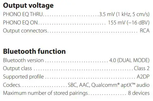 TEAC TN-400BT-SE Manual Belt Drive Turntable Owner's Manual - Specifications