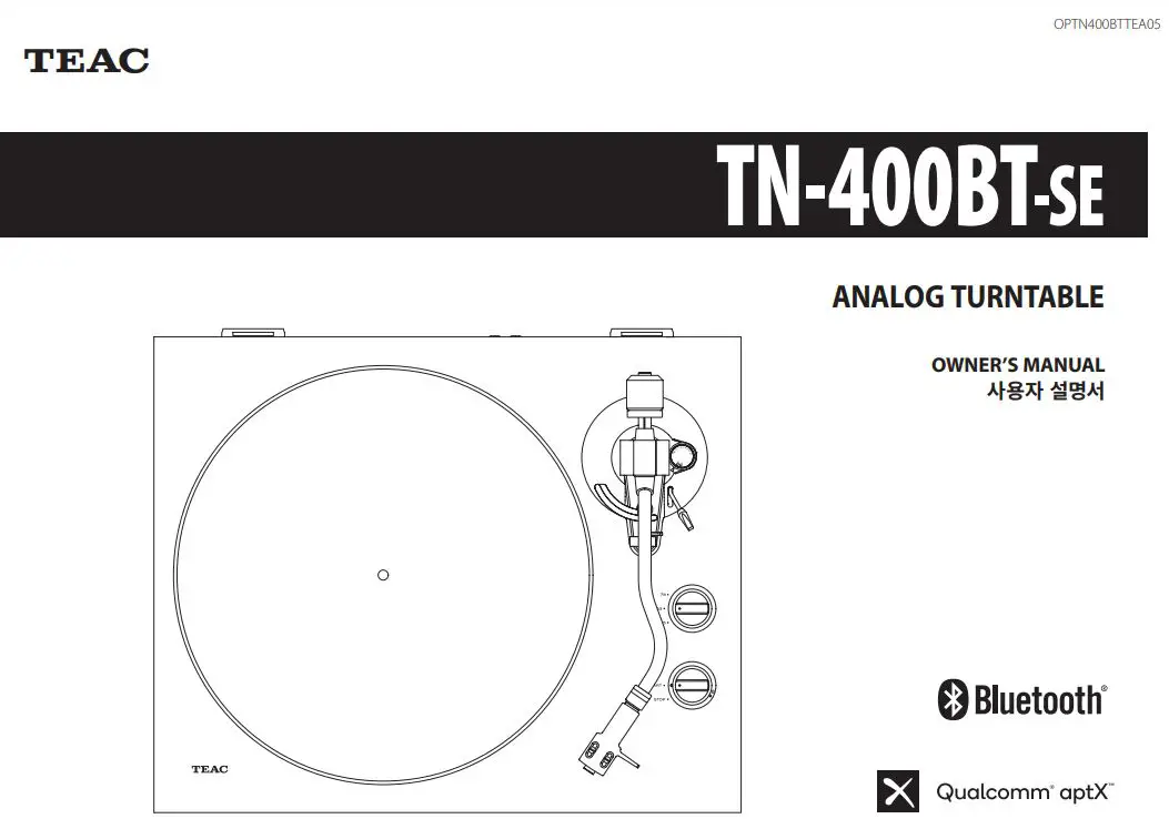 TEAC TN-400BT-SE Manual Belt Drive Turntable Owner's Manual