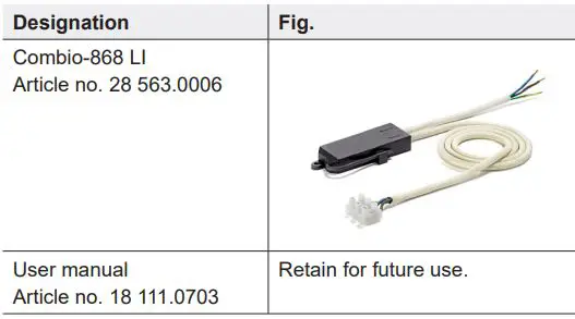 elero Combio-868 LI Built In Radio Receiver for Lighting Systems Instruction Manual - Product contents
