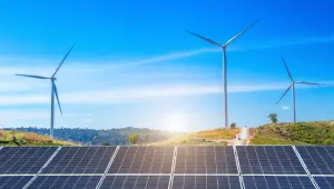 a windmill on a blue court