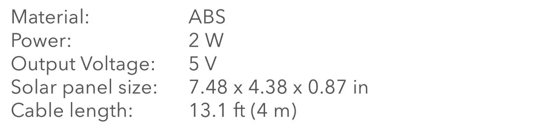 WASSERSTEIN Solar Panel Compatible with Wyze Video Doorbell Pro - Specif ications