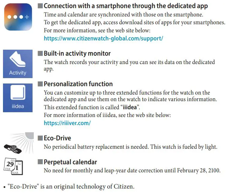 CITIZEN W510 Eco-Drive Riiiver Instruction Manual - Features