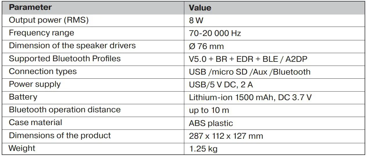 REAL-EL X-707 Portable Wireless Speaker System - SPECIFICATION