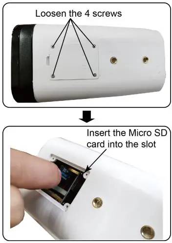 TOPENS TC186 WiFi Surveillance Built-in Relay Switch Camera User Manual - Installation of the Micro SD card