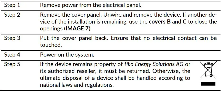 tiko Class C Active Power Meter User Manual - Uninstalling