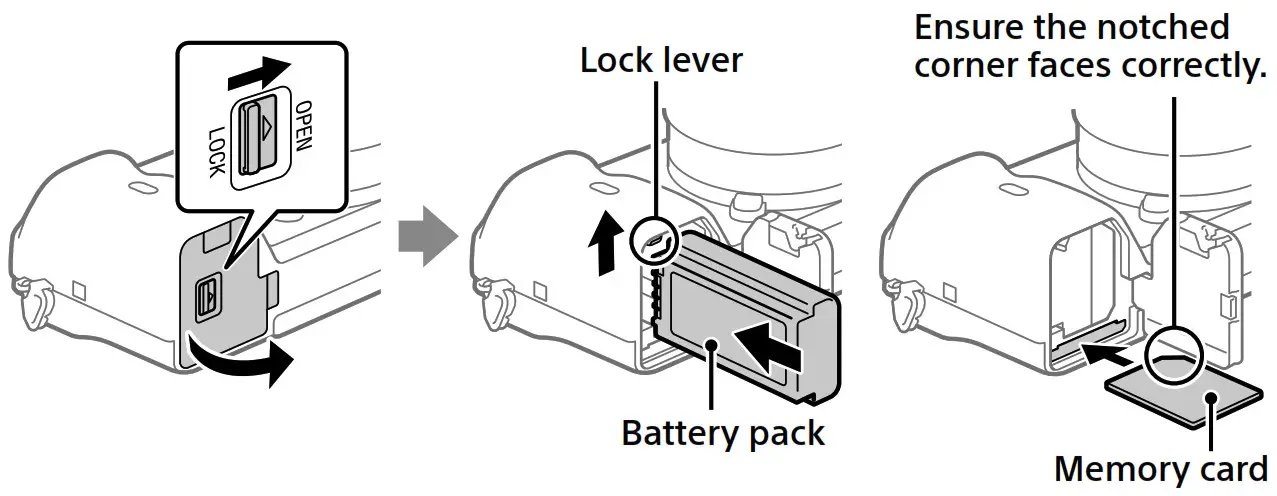 SONY ax 6600 Interchangeable Lens - Inserting the battery pack