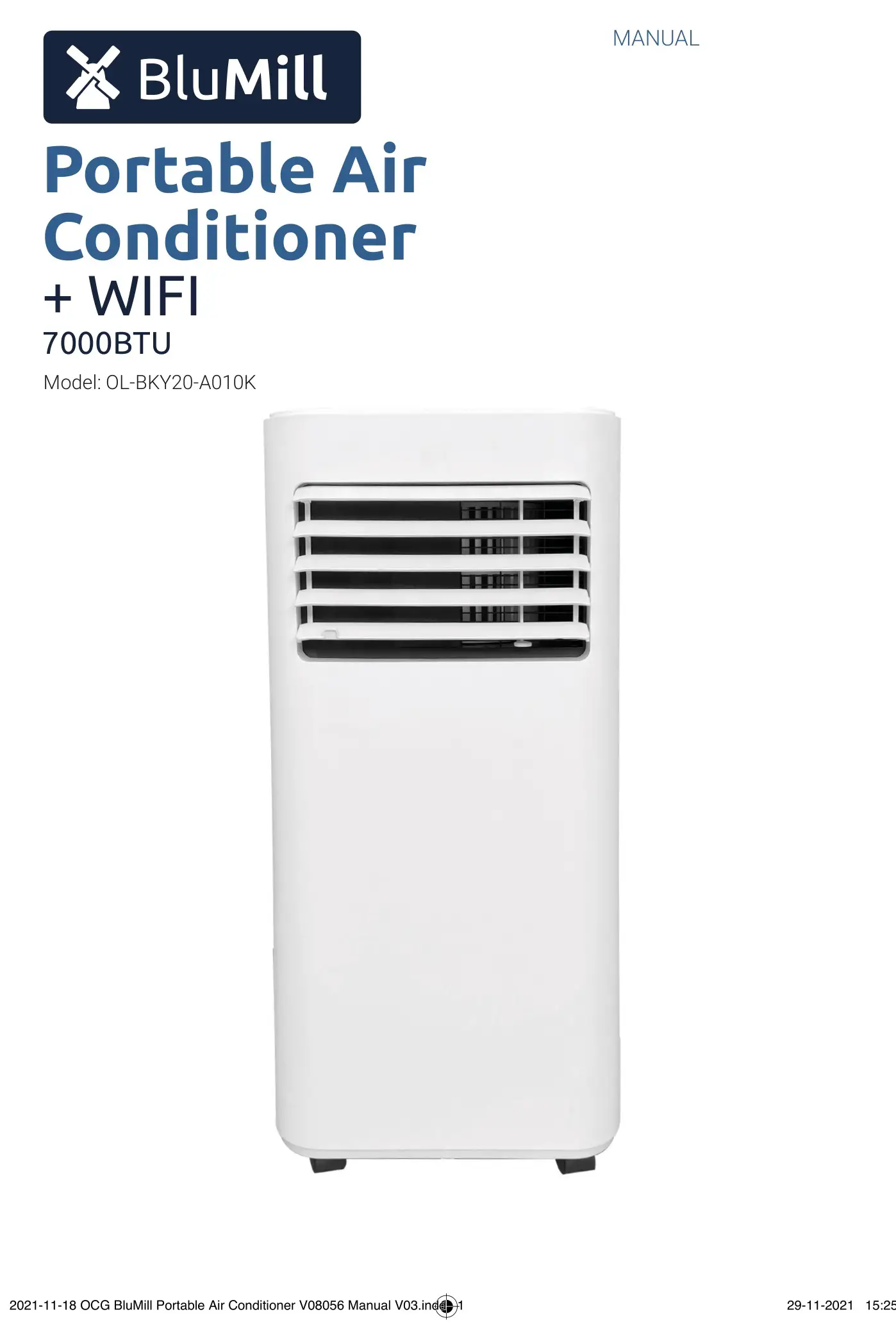 BluMill OL-BKY20-A010K Portable Air Conditioner Instruction Manual