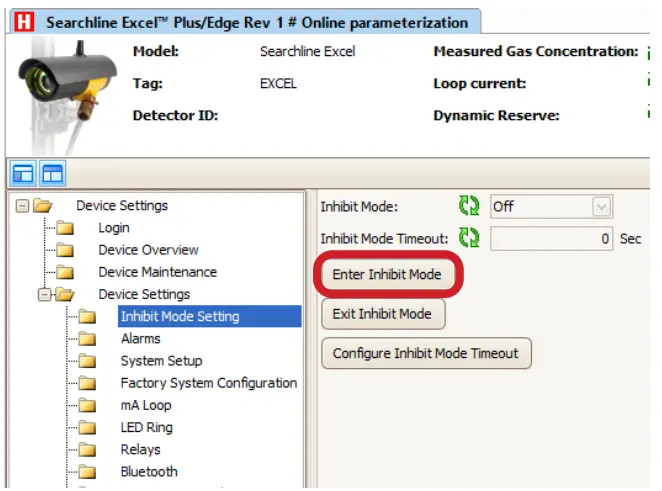 Honeywell Searchline Excel Plus Device Type Manager - Enter Inhibit Mode