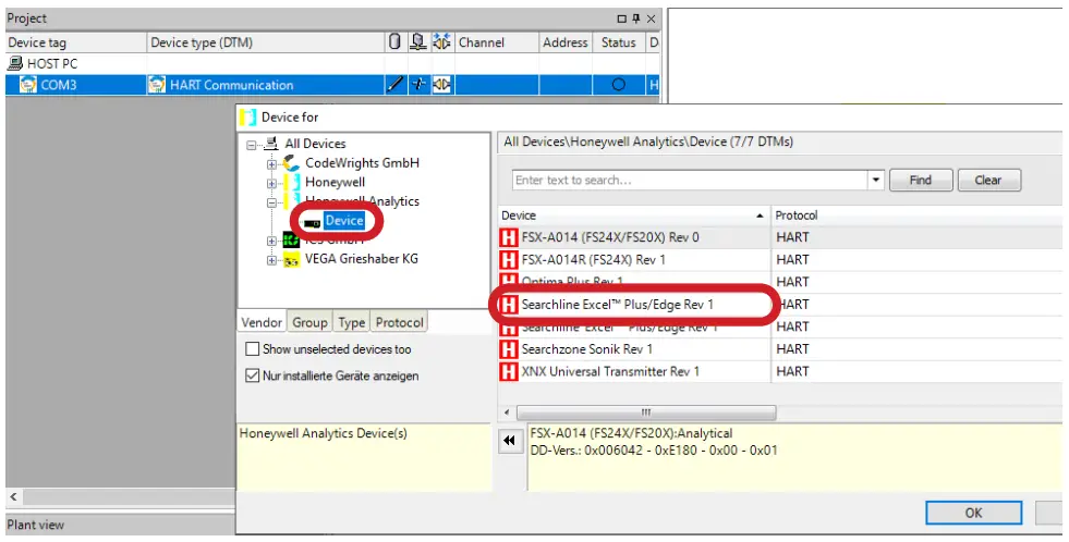 Honeywell Searchline Excel Plus Device Type Manager - Honeywell Analytics