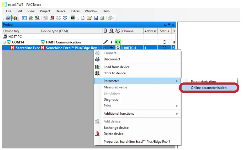 Honeywell Searchline Excel Plus Device Type Manager - Online parameterization