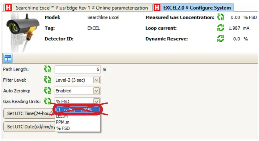 Honeywell Searchline Excel Plus Device Type Manager - Setting Gas Reading Units