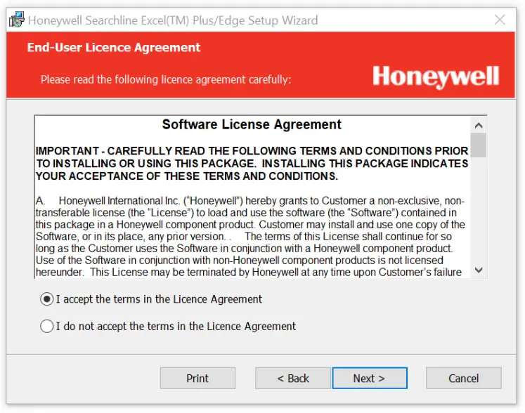 Honeywell Searchline Excel Plus Device Type Manager - icense Agreement