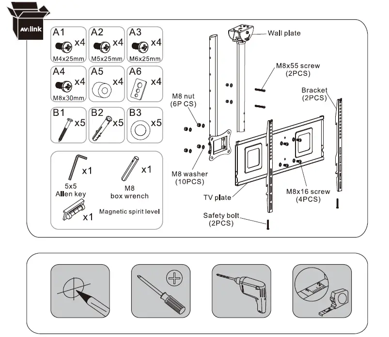 av-link TC602 Ceiling Mount TV Bracket 1