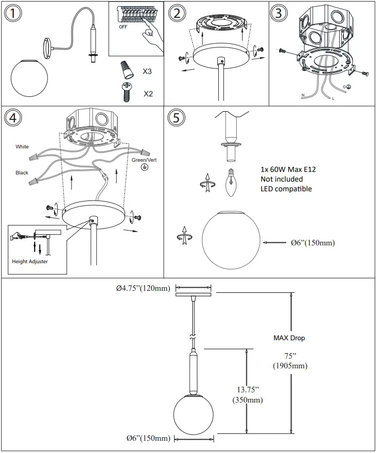 Dainolite TAR 61P 1 Light 6 inch Matte Black Pendant - FIGURE 2