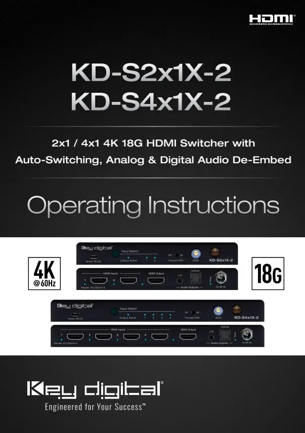 Key digital KD-S2x1X-2 2x1 4x1 4K 18G HDMI Switcher Instruction Manual