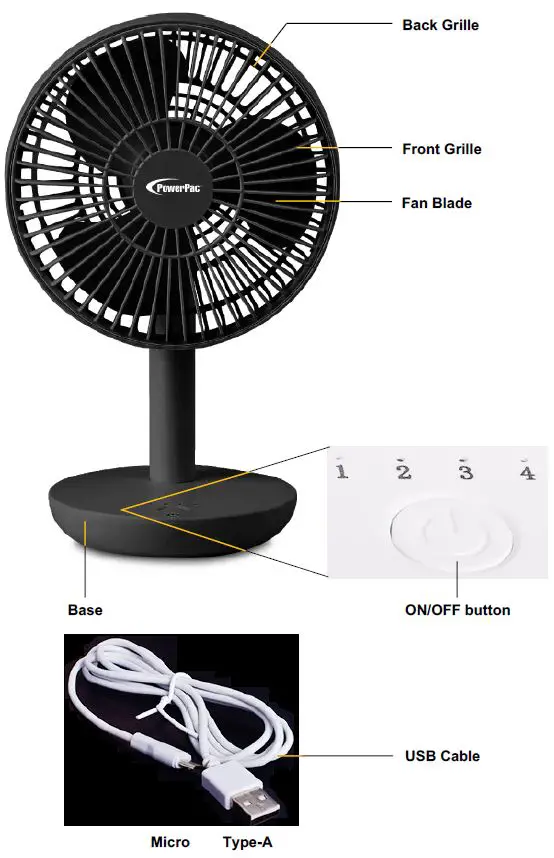 PowerPac-PPUF227-USB-Portable-Wireless-Rechargeable-Fan-FIG 1