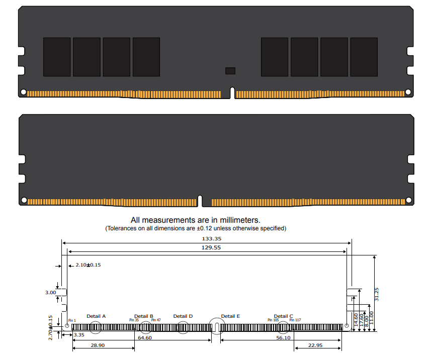 HyperX HX436C17PB4 8 Predator High Performance Memory Module - MODULE DIMENSIONS